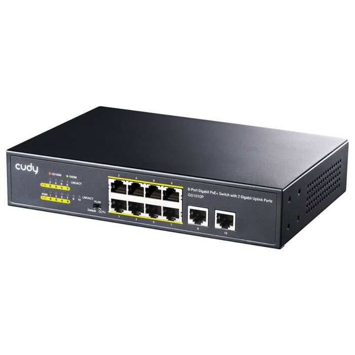 Cudy 10-Port Gigabit PoE Switch with 8 PoE Ports - Delivering Power and Connectivity | CD-GS1010P