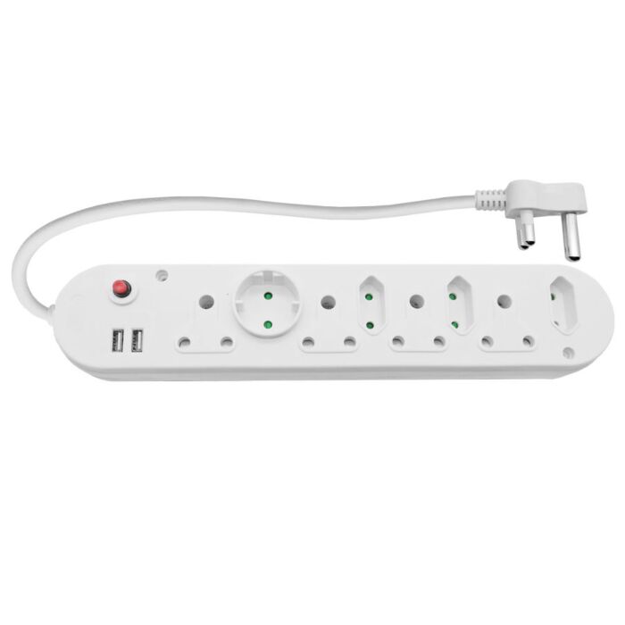 Multi Plug 4x16A 4x5A 2xUSB 0.5m Cord | MP-08WU