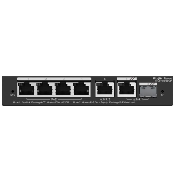 Reyee 6 Port Gigabit with 4 PoE 54W 1SFP Combo Port Smart Managed Switch  | RG-ES206GP
