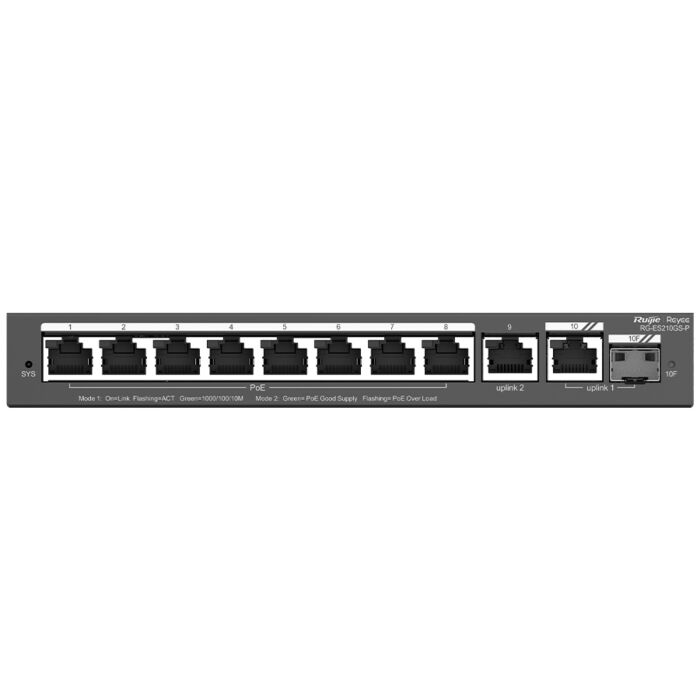 Reyee 10 Port Gigabit with 8 PoE 120W 1SFP Combo Port Smart Managed Switch  | RG-ES210GP