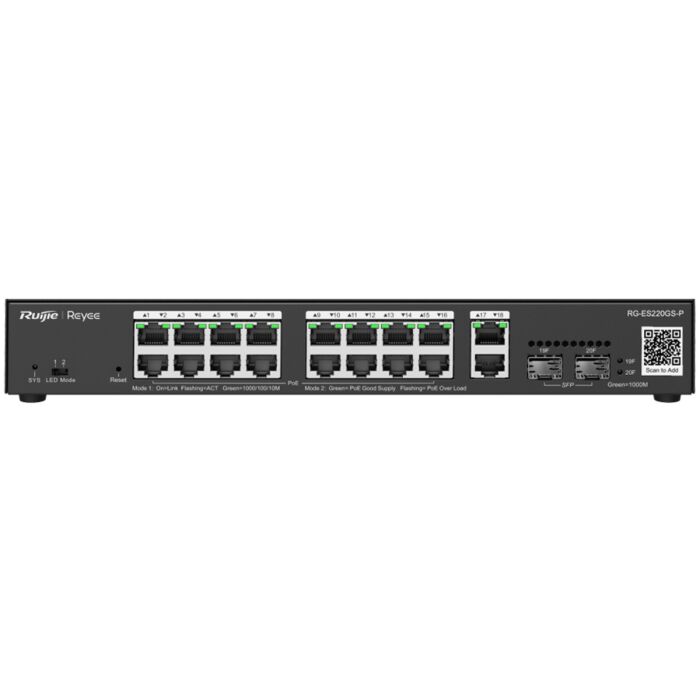 Reyee 18 Port Gigabit with 16 PoE 250W 2SFP Smart Managed Switch  | RG-ES220GP