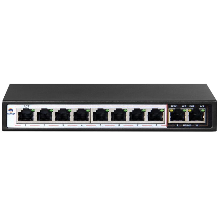 Scoop 10 Port Fast Ethernet 8 AI PoE 96W Switch