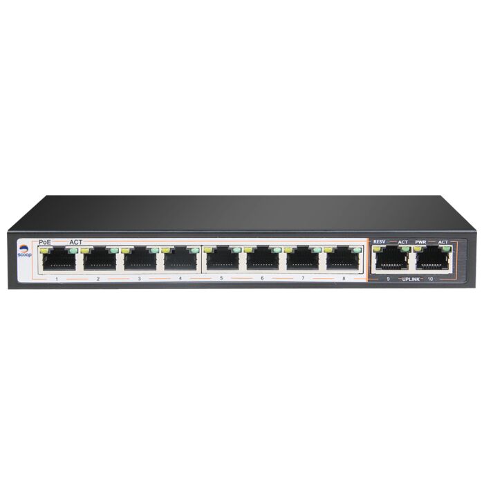 Scoop 8 Port Fast Ethernet AI PoE 96W 2 Gigabit Switch