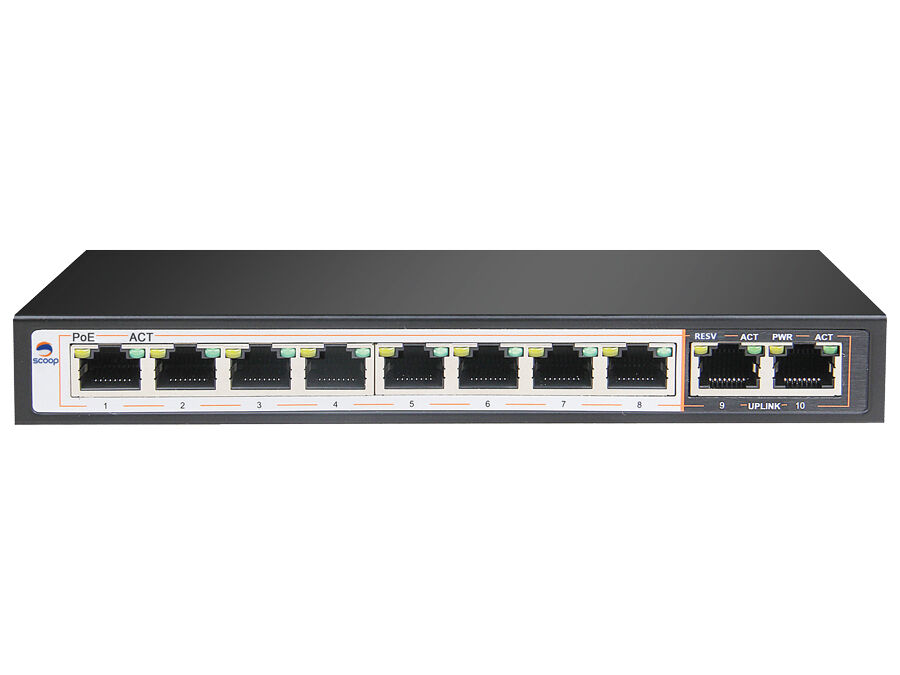 Scoop 8 Port Fast Ethernet AI PoE 96W 2 Gigabit Switch | SPS-8F2G
