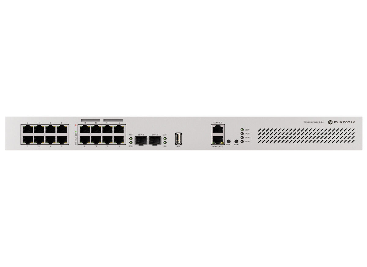 MikroTik Cloud Router Switch 16 Port with 8 PoE 150W 2SFP+ | CRS418-8P-8G-2S+RM