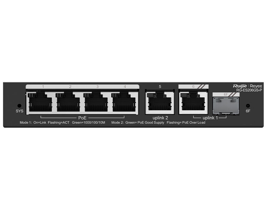 Reyee 6 Port Gigabit with 4 PoE 54W 1SFP Combo Port Smart Managed Switch  | RG-ES206GP