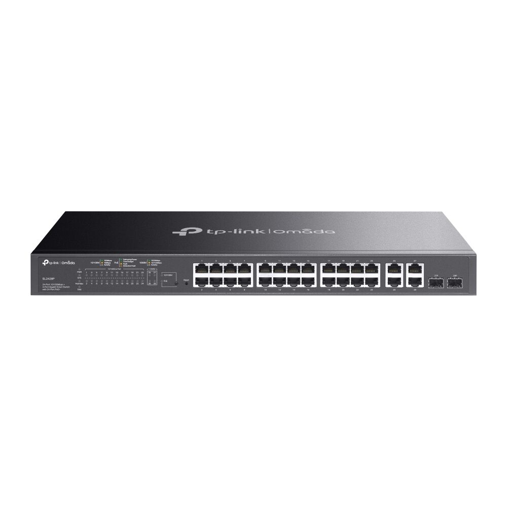 TP-Link Omada 24-Port 10/100 Mbps + 4-Port Gigabit Smart Switch with 24-Port PoE+ | SL2428P