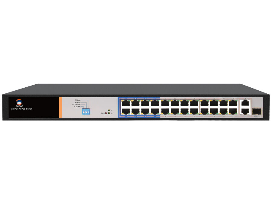 Scoop 24 Port Fast Ethernet AI PoE 250W 2 Gigabit 1SFP Switch | SPS-24F2GS