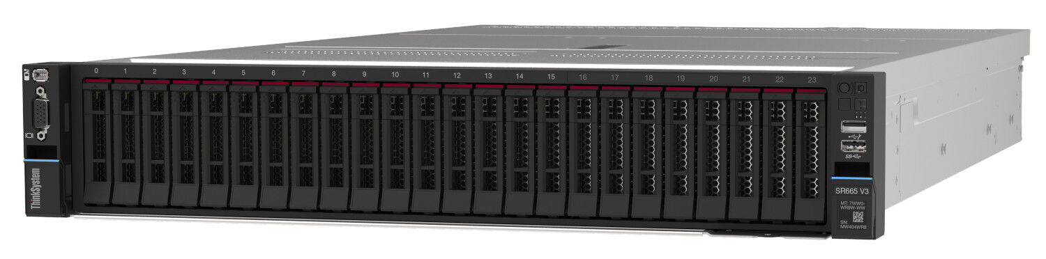 Lenovo ThinkSystem SR665 V3 Rack Server – AMD EPYC 9174F | 32 GB DDR5 | 24 × SFF Bays | 1800 W PSU