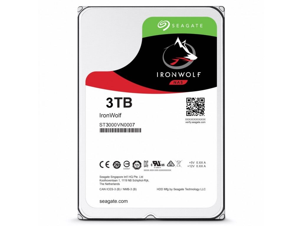 Seagate IronWolf ST3000VN006 3TB 3.5" NAS HDD, SATA 6GB/s, 1-8 Bays, 180TB/Year, | ST3000VN006
