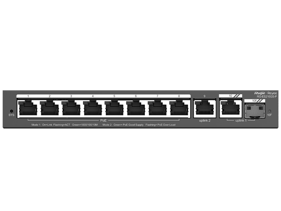 Reyee 10 Port Gigabit with 8 PoE 120W 1SFP Combo Port Smart Managed Switch 