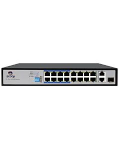 Scoop 16 Port Fast Ethernet AI PoE 150W 2 Gigabit 1SFP Switch