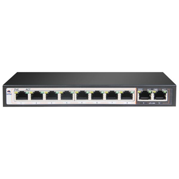 Scoop 8 Port Fast Ethernet AI PoE 96W 2 Gigabit Switch