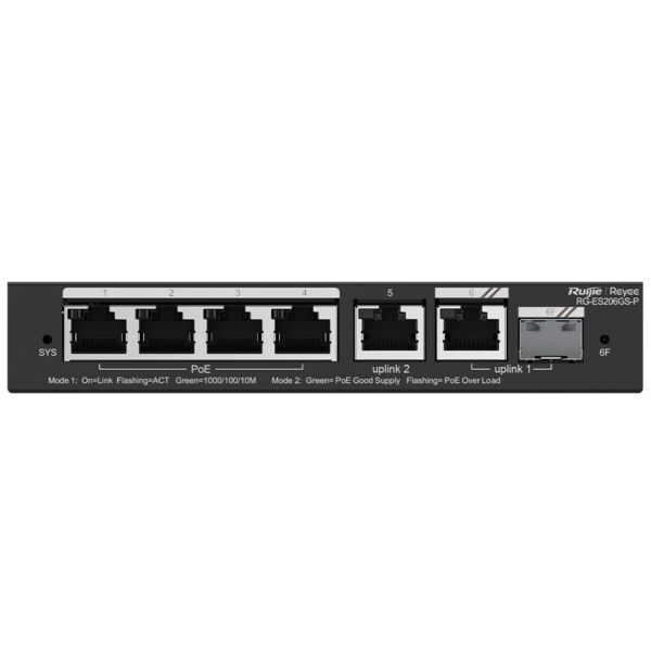 Reyee 6 Port Gigabit with 4 PoE 54W 1SFP Combo Port Smart Managed Switch  | RG-ES206GP