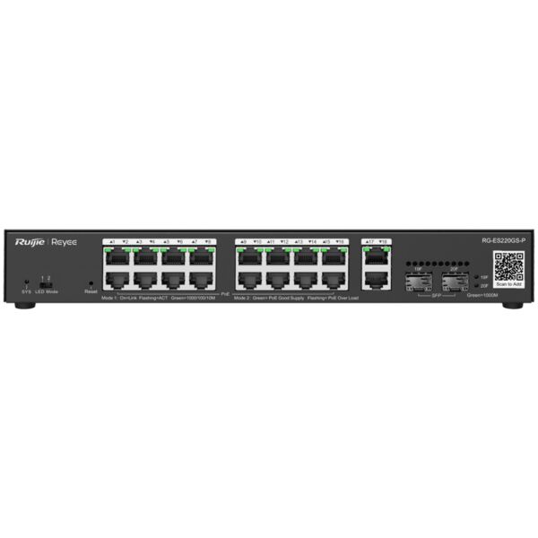 Reyee 18 Port Gigabit with 16 PoE 250W 2SFP Smart Managed Switch  | RG-ES220GP