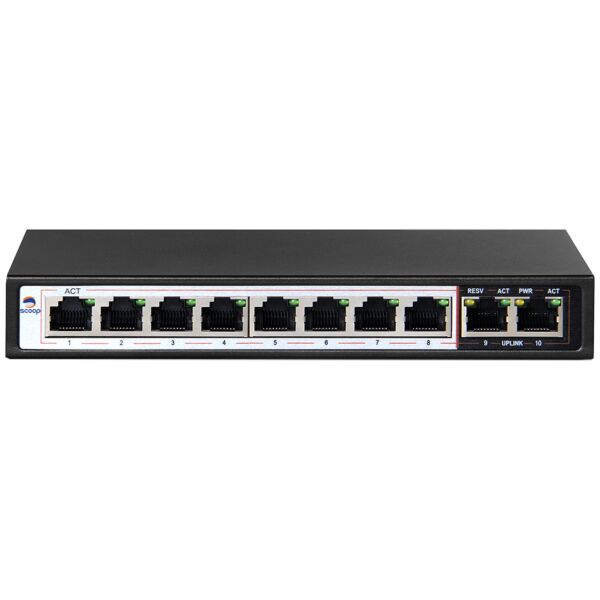 Scoop 10 Port Fast Ethernet 8 AI PoE 96W Switch